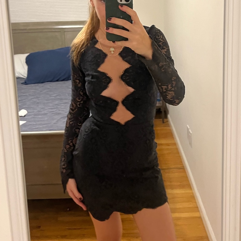For Love and Lemons- Black Lace cutout sheer panel dress size small